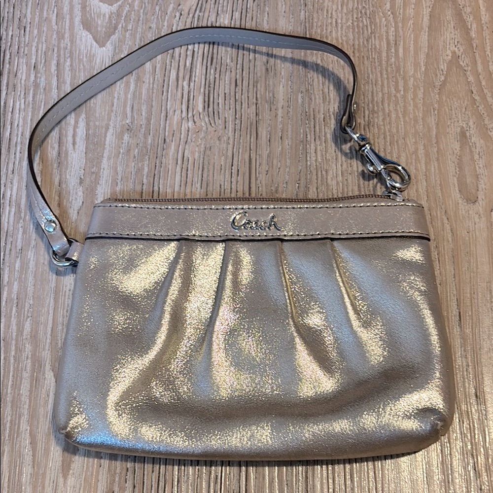 Coach Gold Metallic Clutch with Pleated Design